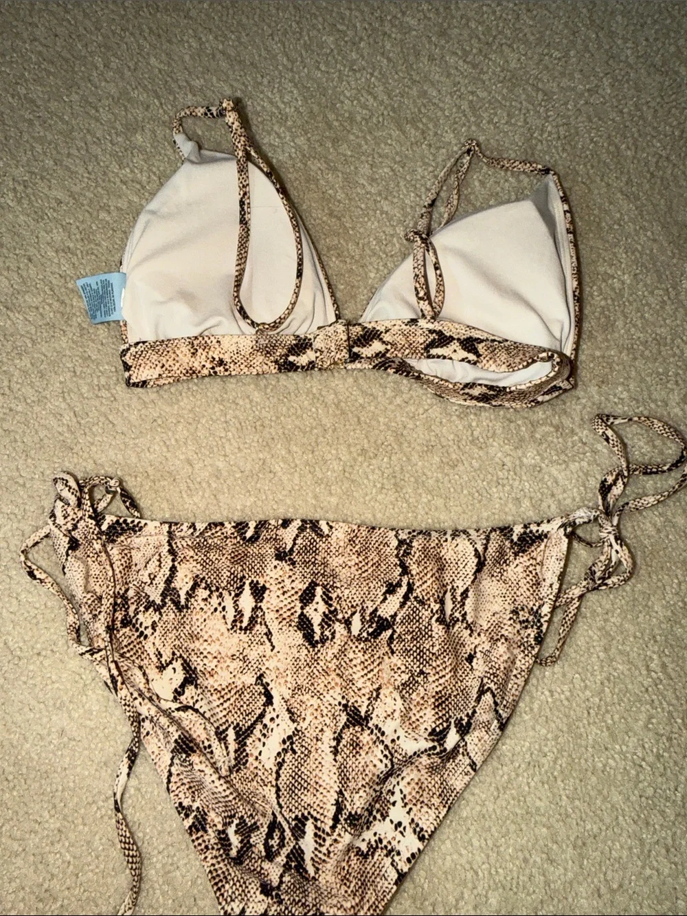 Shade & Shore Beige and Black Snake-Print Tie-Side Bikini